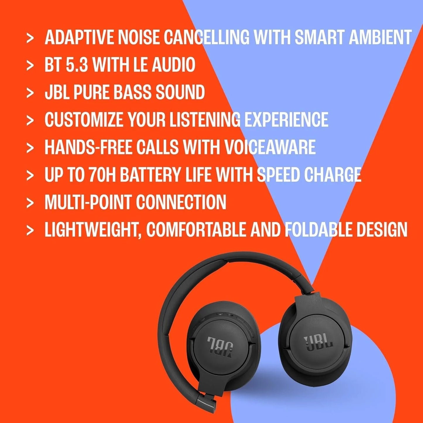 JBL Tune 770NC Wireless Over-Ear Headphones with Adaptive Noise Cancelling