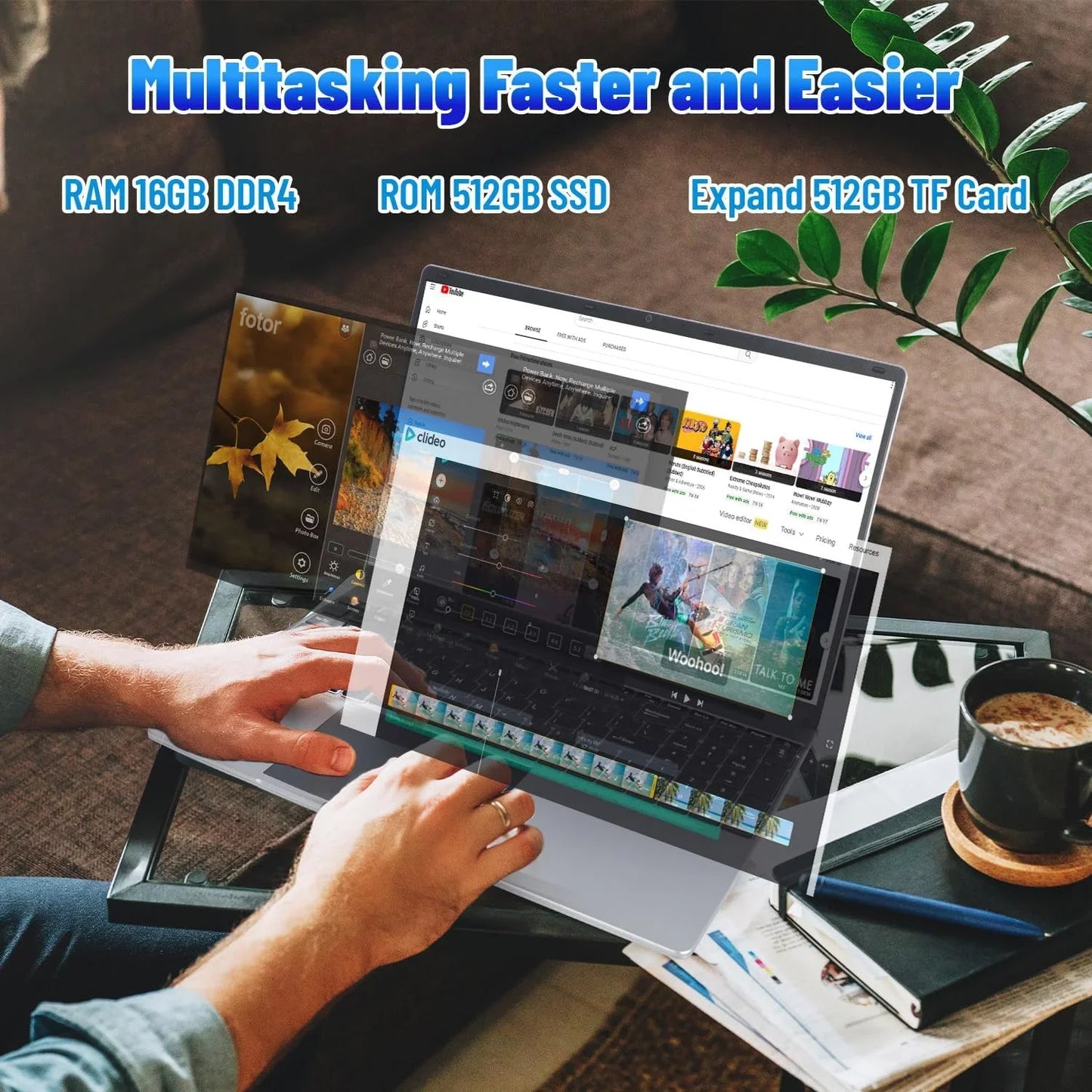 15.6 Inch Laptop 16GB DDR4 512GB SSD Intel N5095 IPS Display 1080P Windows 11, 38000mAh Battery Business Home Laptop