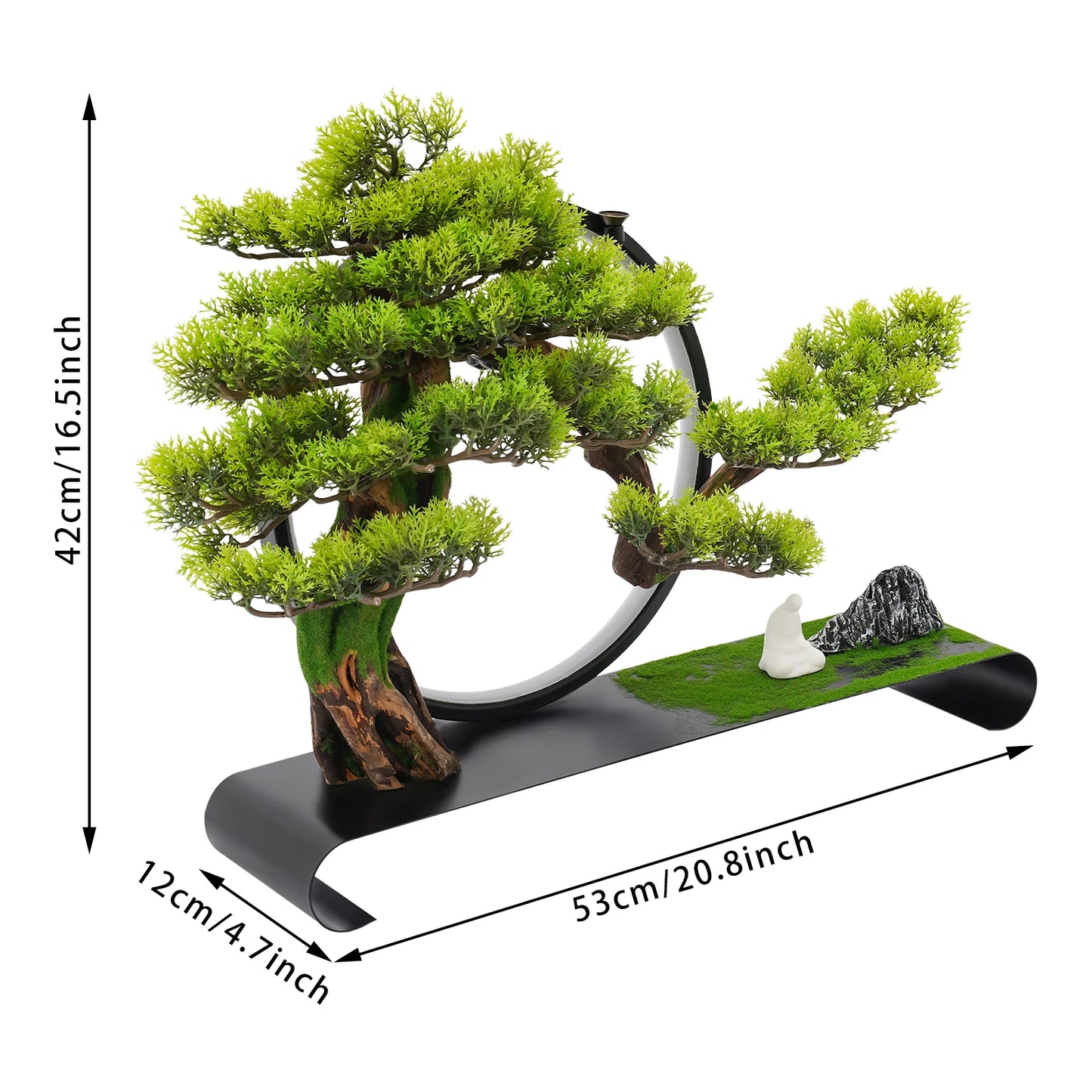 Artificial Tree, Incense Burner, Ceramic Zen Bonsai Pine with LED Light Ring