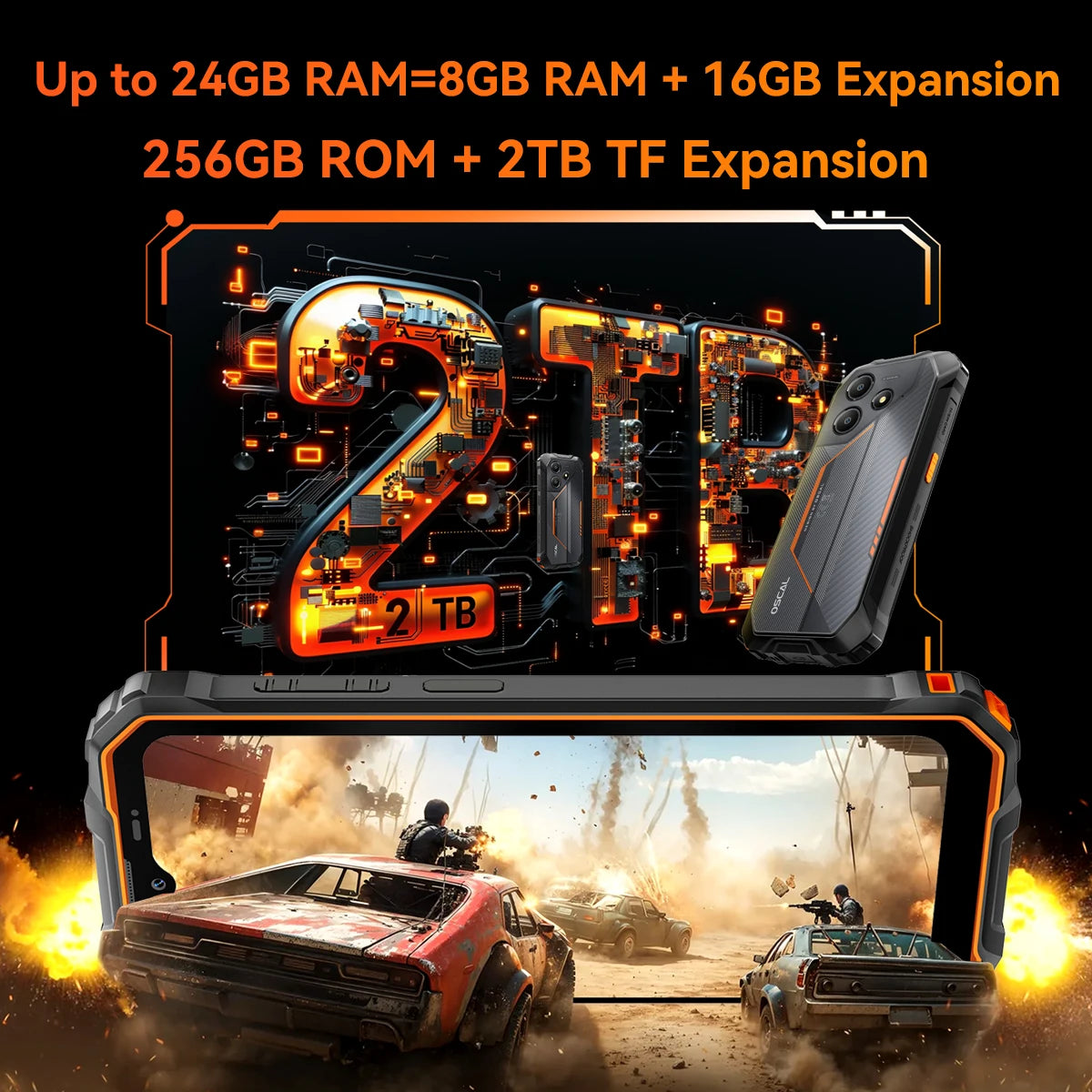 OSCAL Marine 2 AI Outdoor Mobile Phone, 6.56 Inch Rugged Smartphone Android 15, 8+16GB RAM, 256GB+2TB ROM 11000mAh, Unisoc T615