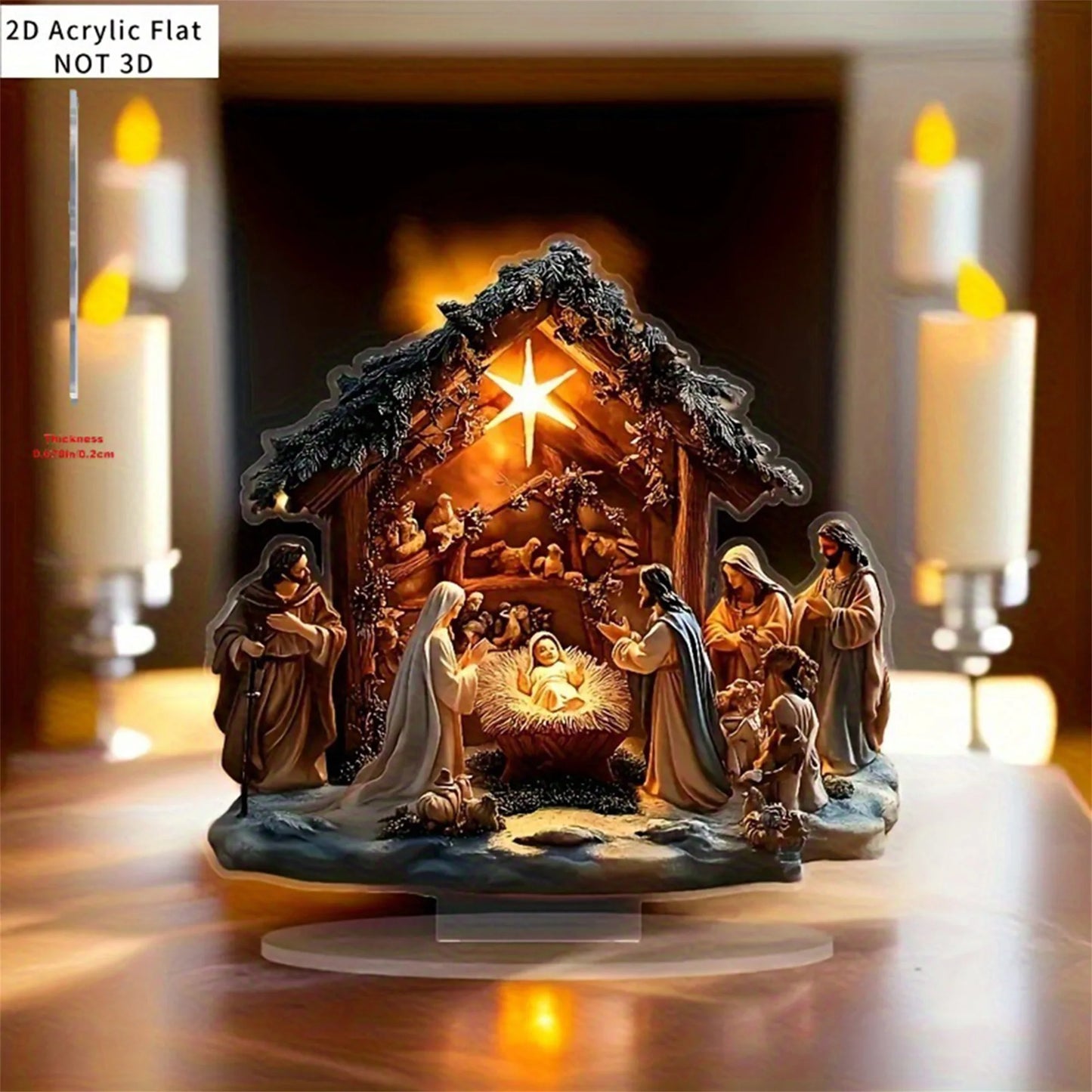 Religious Christmas Nativity Scene Tabletop Decoration with 2D Flat Design - Creative Christian Holiday Decor for DeskTop