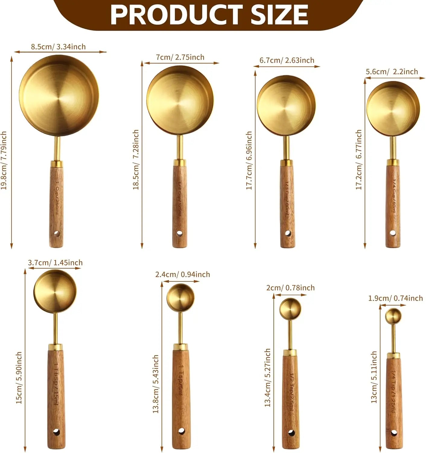 8 Pcs Stainless Steel Measuring Spoons & Cups Set, Baking Cooking Tools with Leveler, Metric & US Standard