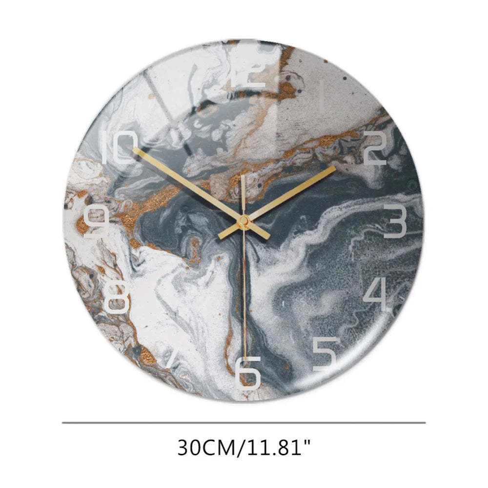 Luxury 3D Acrylic Black and Gold Marble Pattern Wall Adhesive Clock With Metal Needles Decor