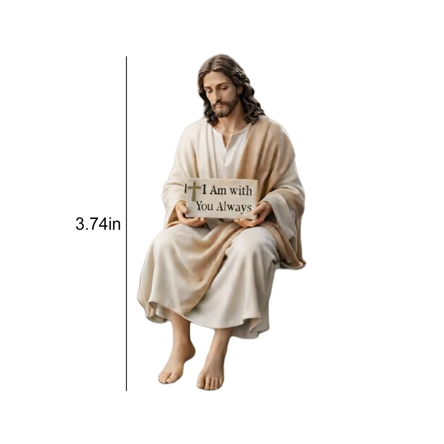 Jesus Resin Desk Companion Figurine with I Am with You Always Sign Jesus Statue for Car Dashboard Home Office Table Decor
