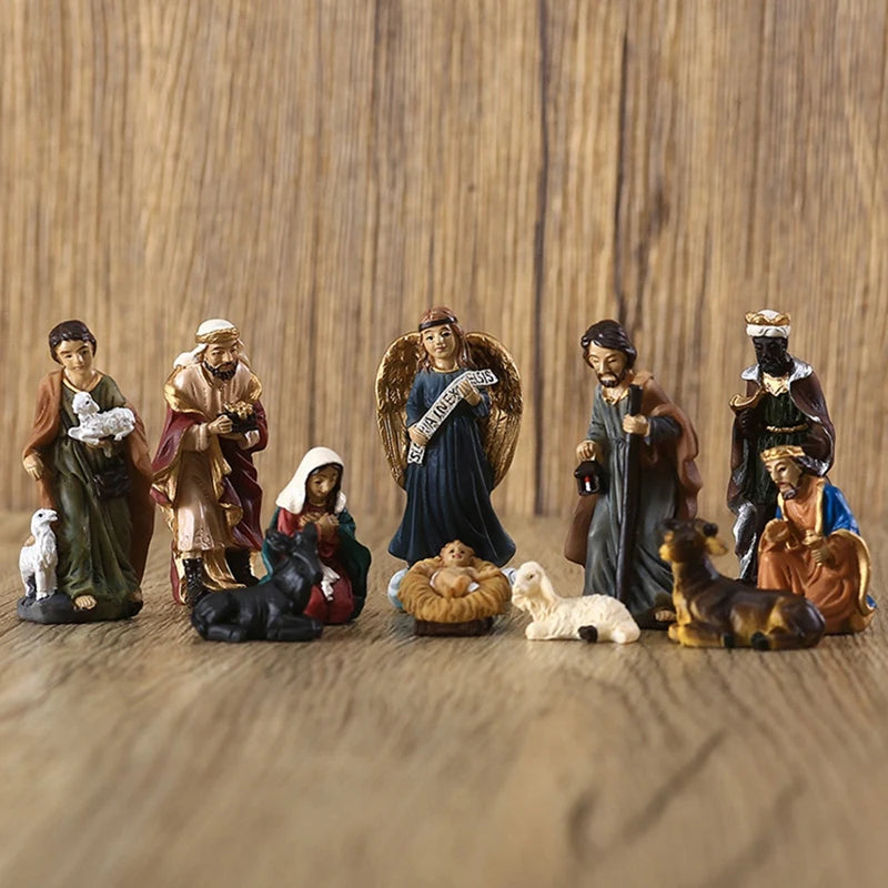 11Pc/Set Statue Nativity Scene Ornament Baby Jesus Manger Christmas Crib Figurines