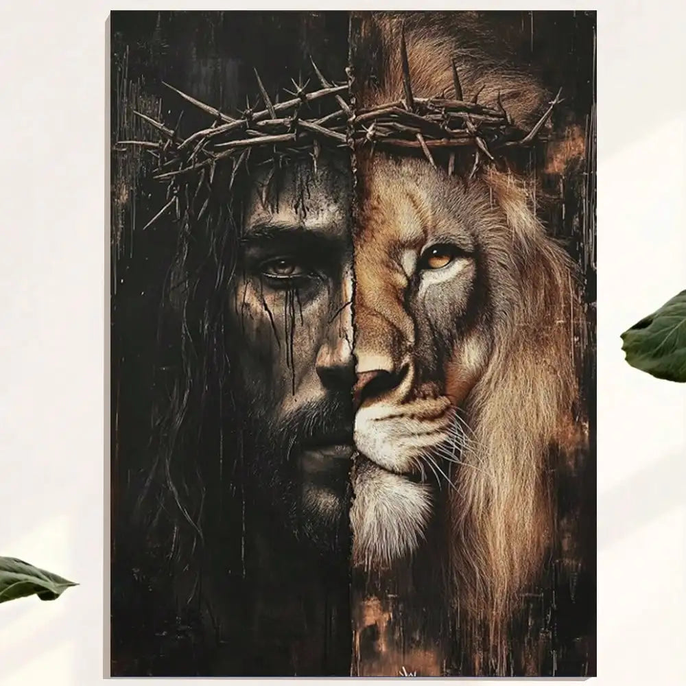 Jesus And Lion Framed Canvas Wall Art