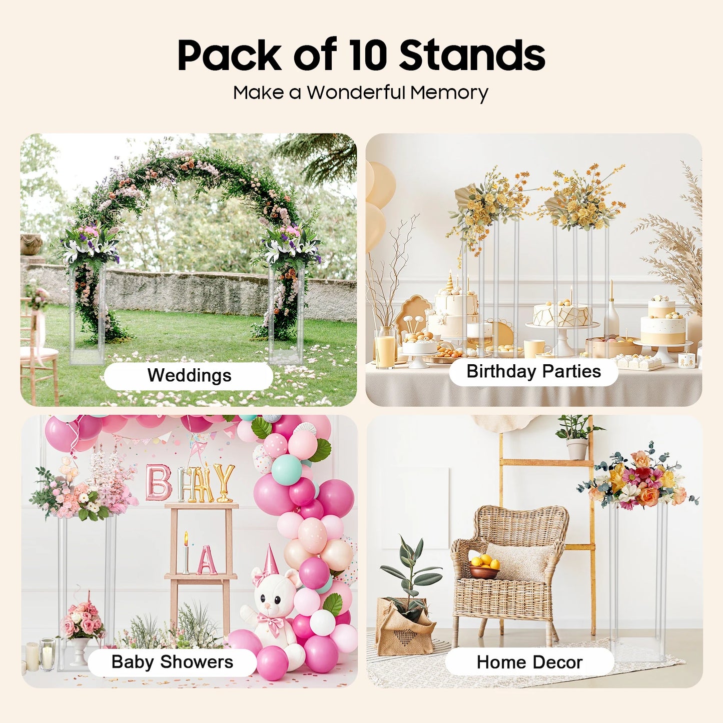 10Pcs Set Acrylic Wedding Flower Stands 60cm Height Clear Column Rack