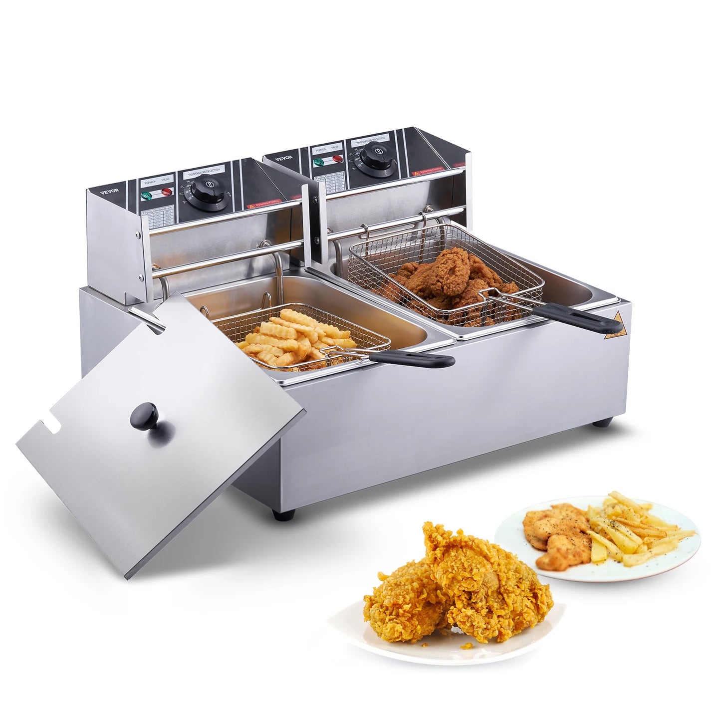 Electric Deep Fryer w/Dual Removable Tanks 12L 5000W Commercial Countertop Fryer for Commercial Use.