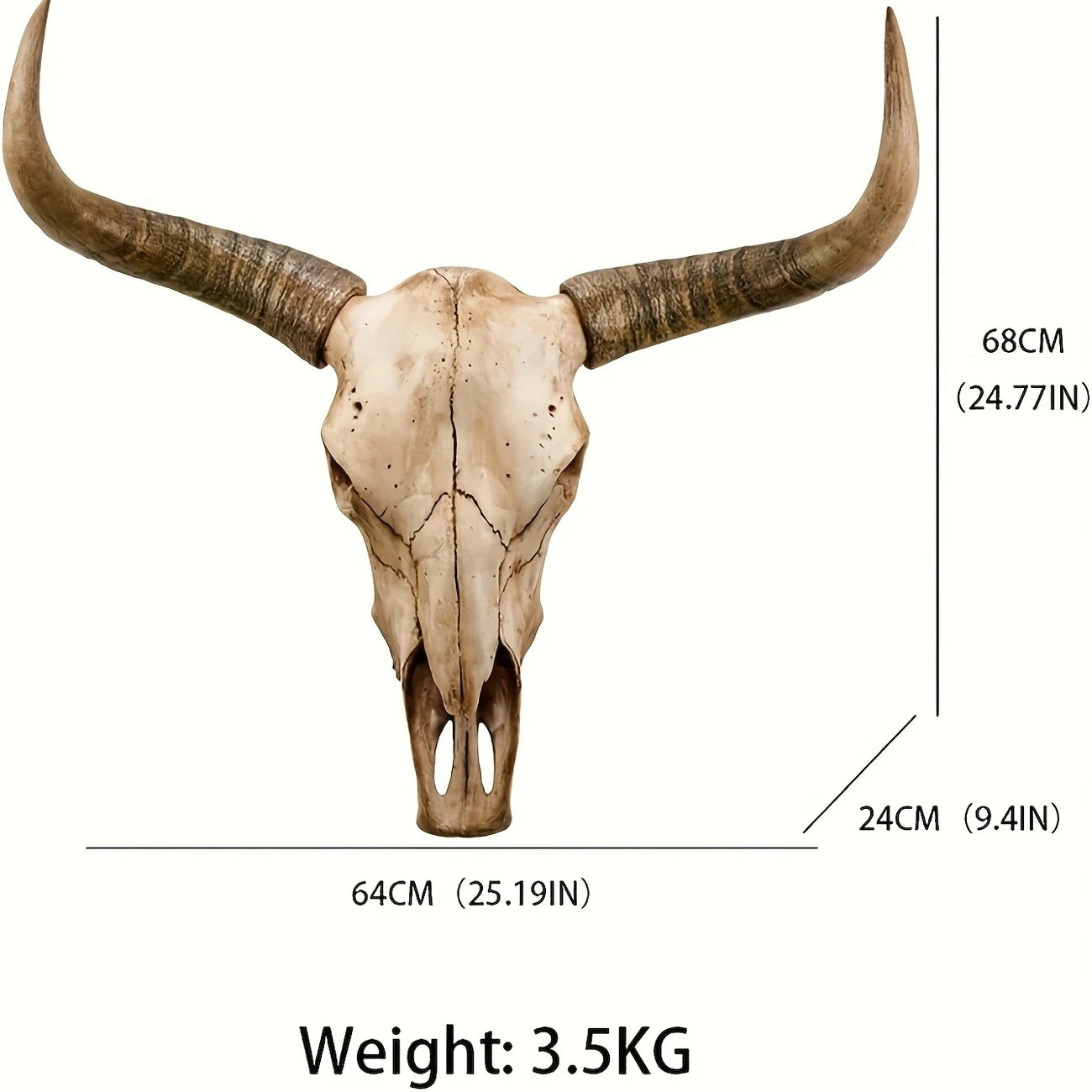 Long Horn Bull Skull Decor with Curved Horns and Natural Bone for Western Rustic Wall Art Interior Design