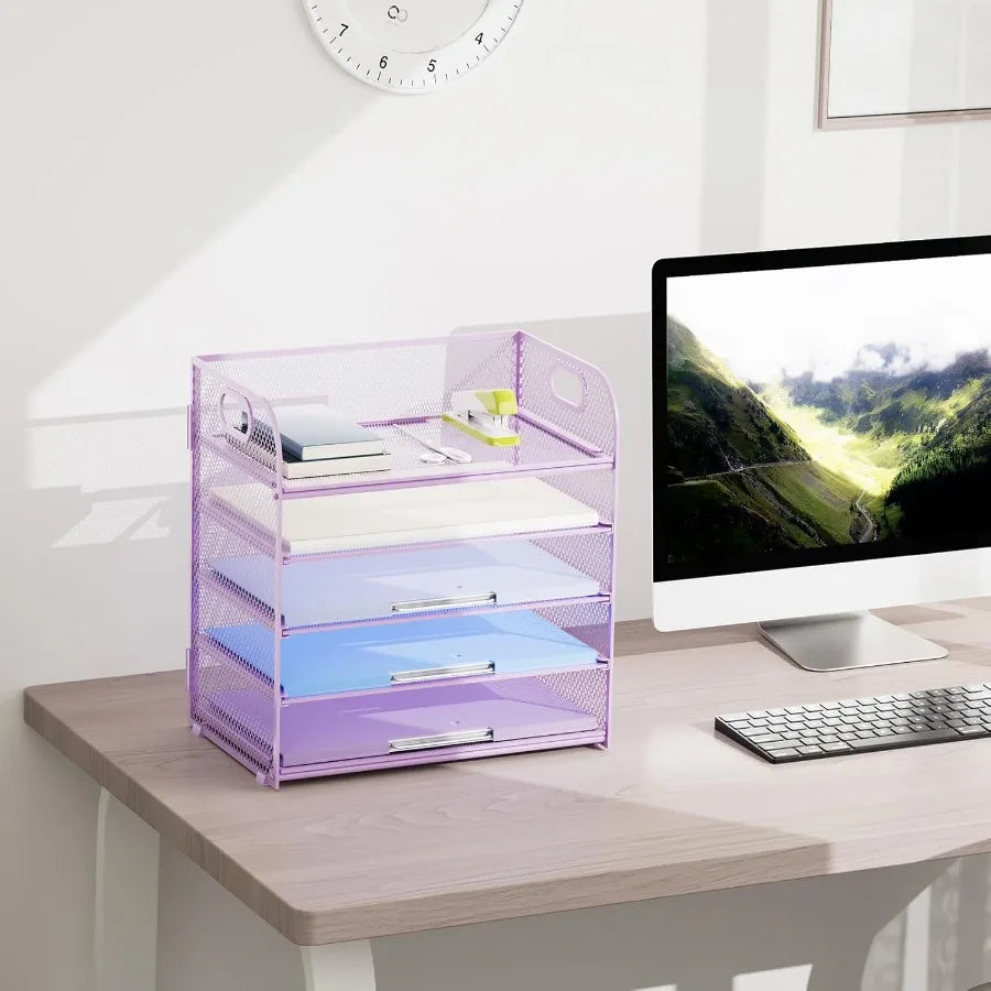 5-Tier Mesh Paper Organizer with Handle for Home Office