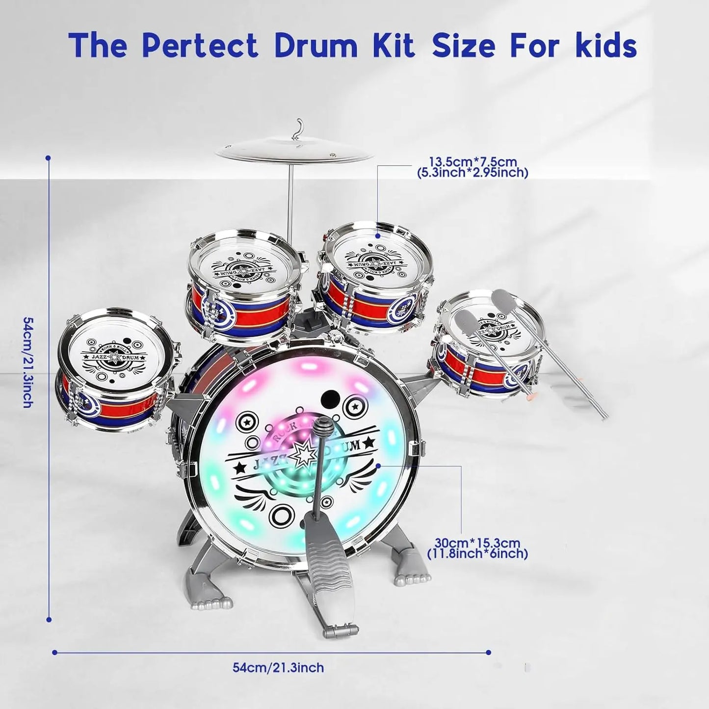 Mini Jazz Drum Set With 6 Drums and Stool