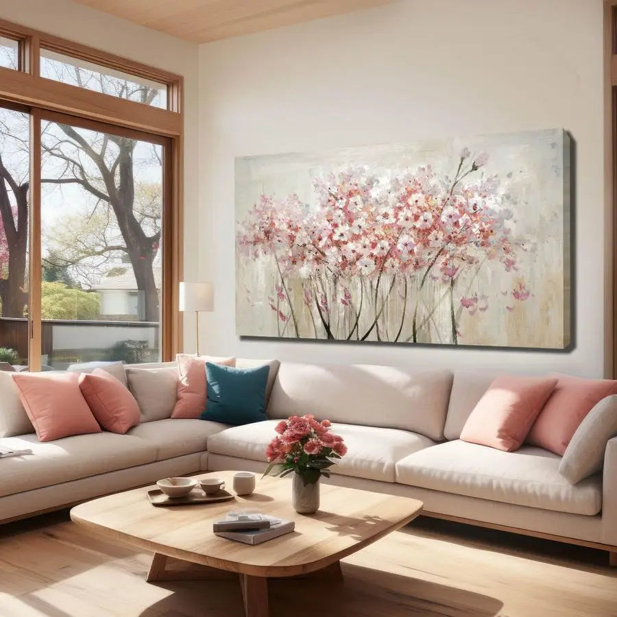 White Floral Oil Painting Canvas Art Wall Decor for Bedroom Living Room Kitchen Office