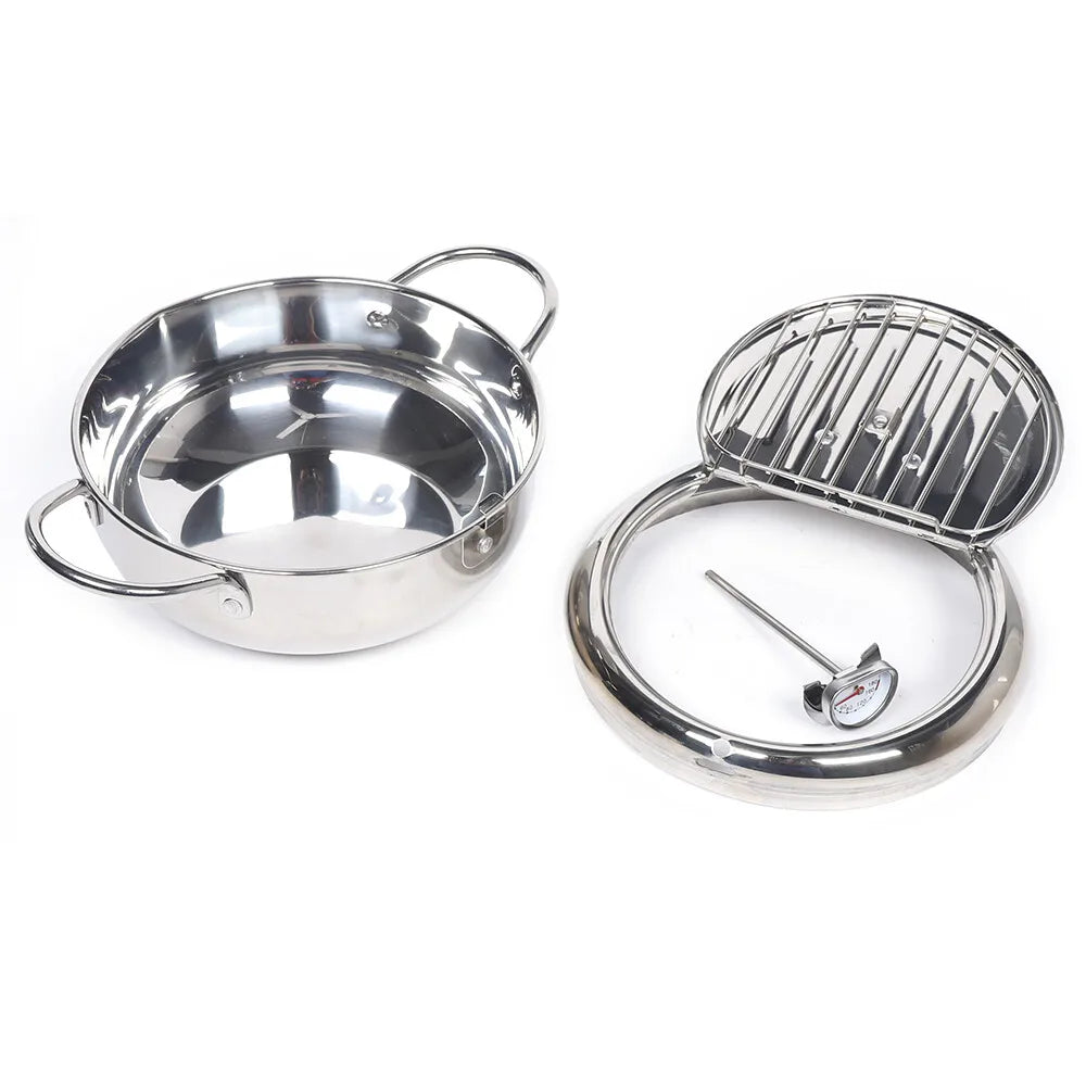 Japanese Deep Frying Pot Tempura Fryer Pan Temperature Control Stainless Steel