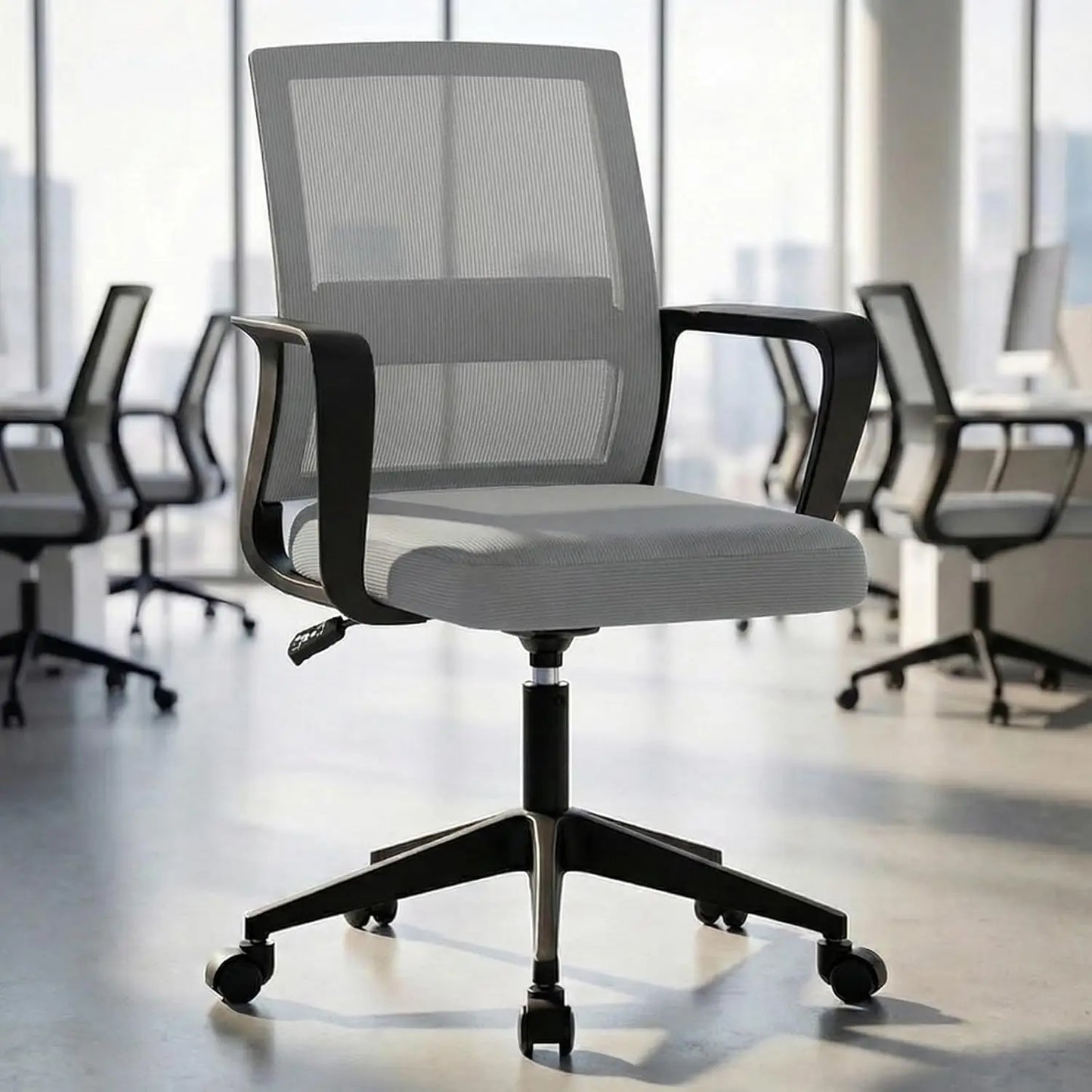 Mid-Back Upholstery and Mesh Office Chair Black Height-Adjustable Armrests