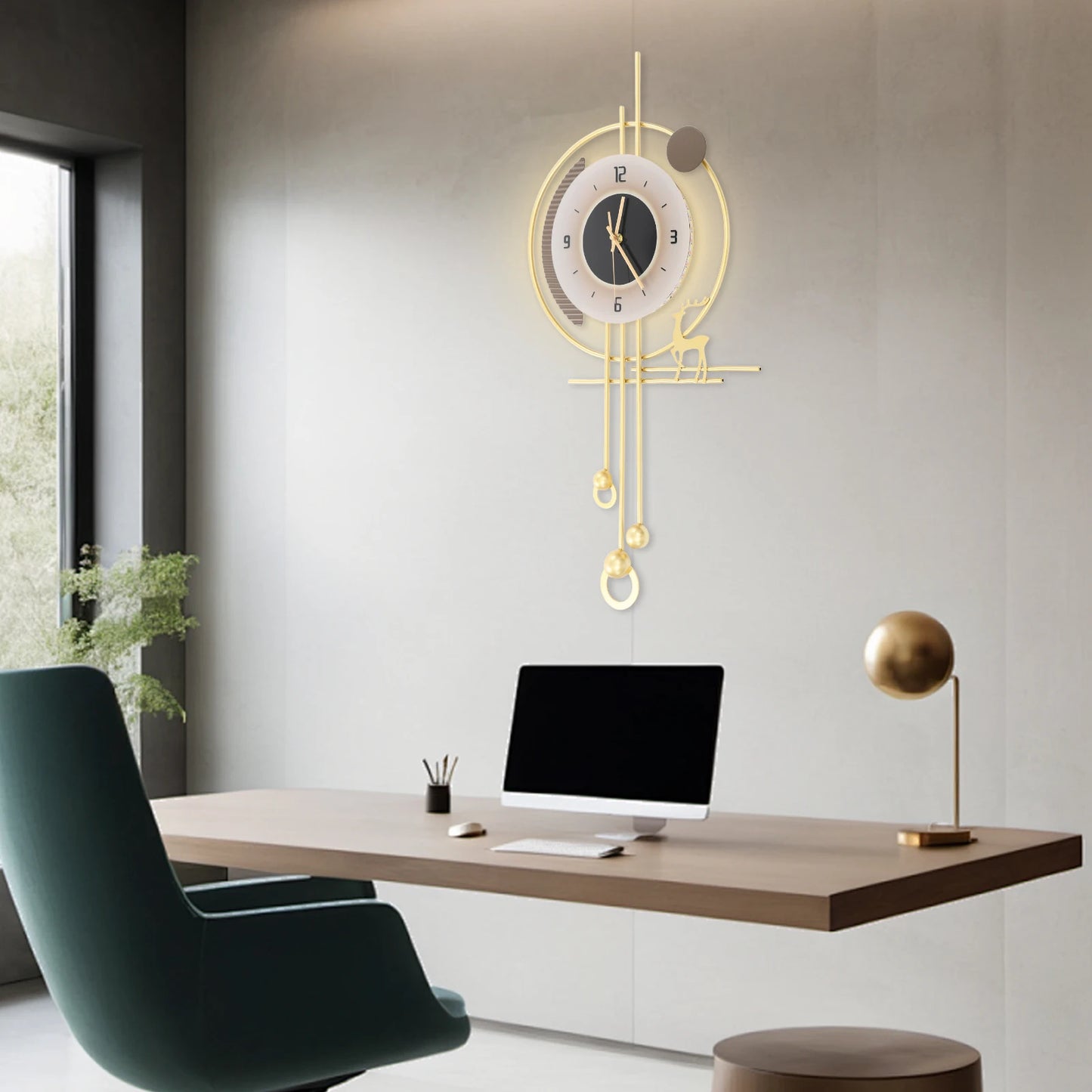 Modern Gold Iron LED Lighted Wall Clock for Home,Bedroom