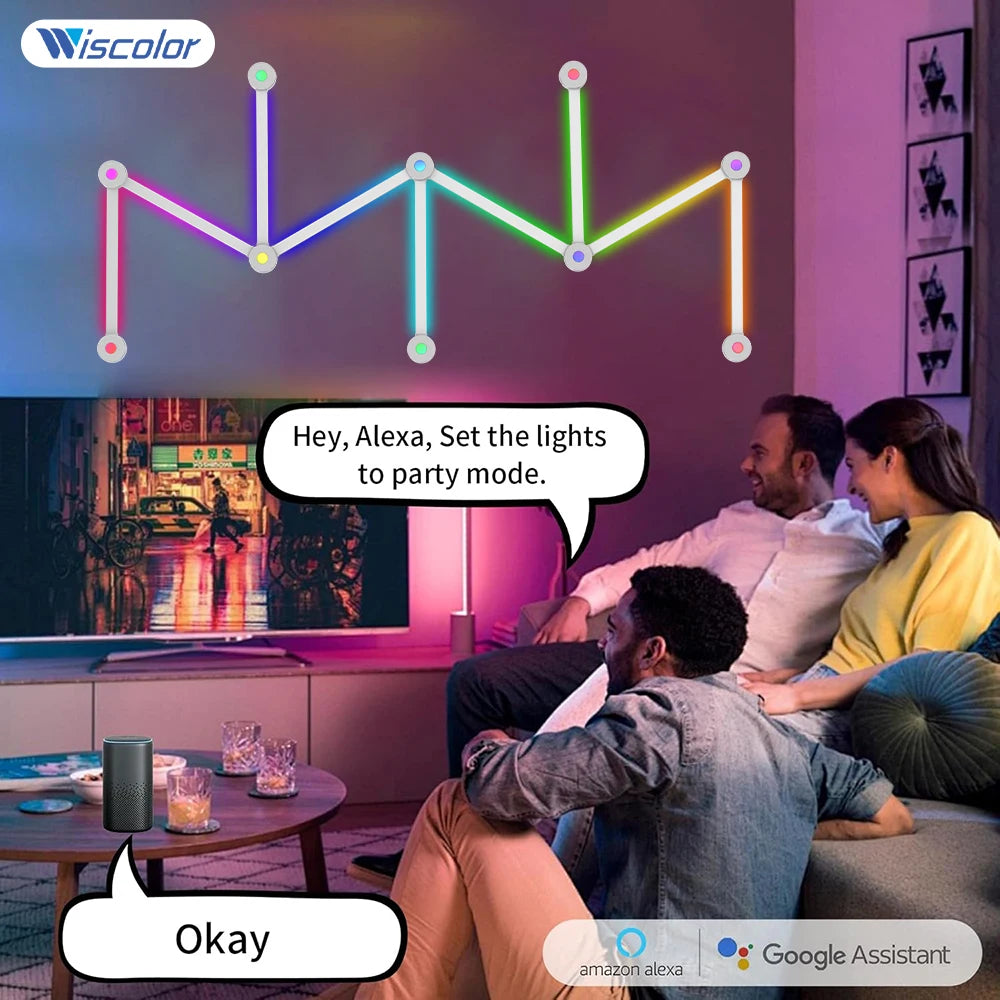Wiscolor LED RGB Smart Wall Light DIY Atmosphere Night Light Game Room TV Backlight Decorative Wall Light Bar Music Rhythm APP