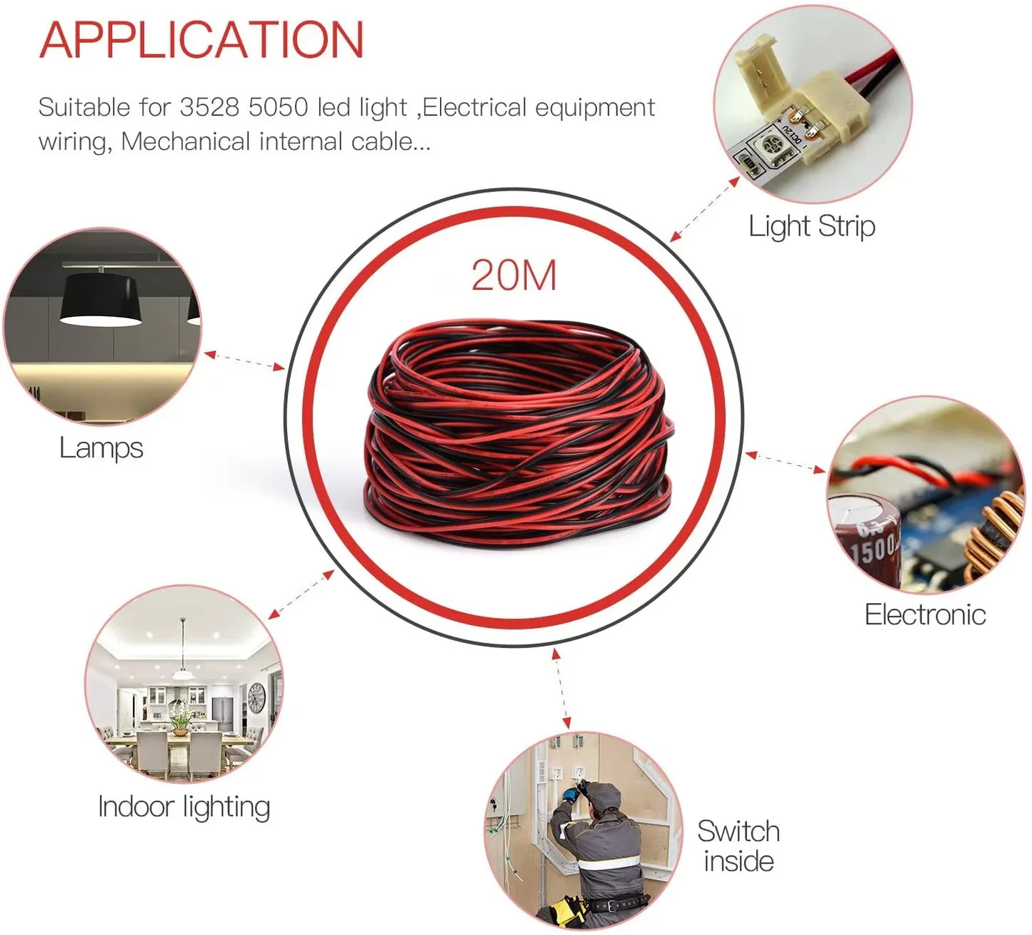 22AWG 20 meters 2PIN Electrical Wire