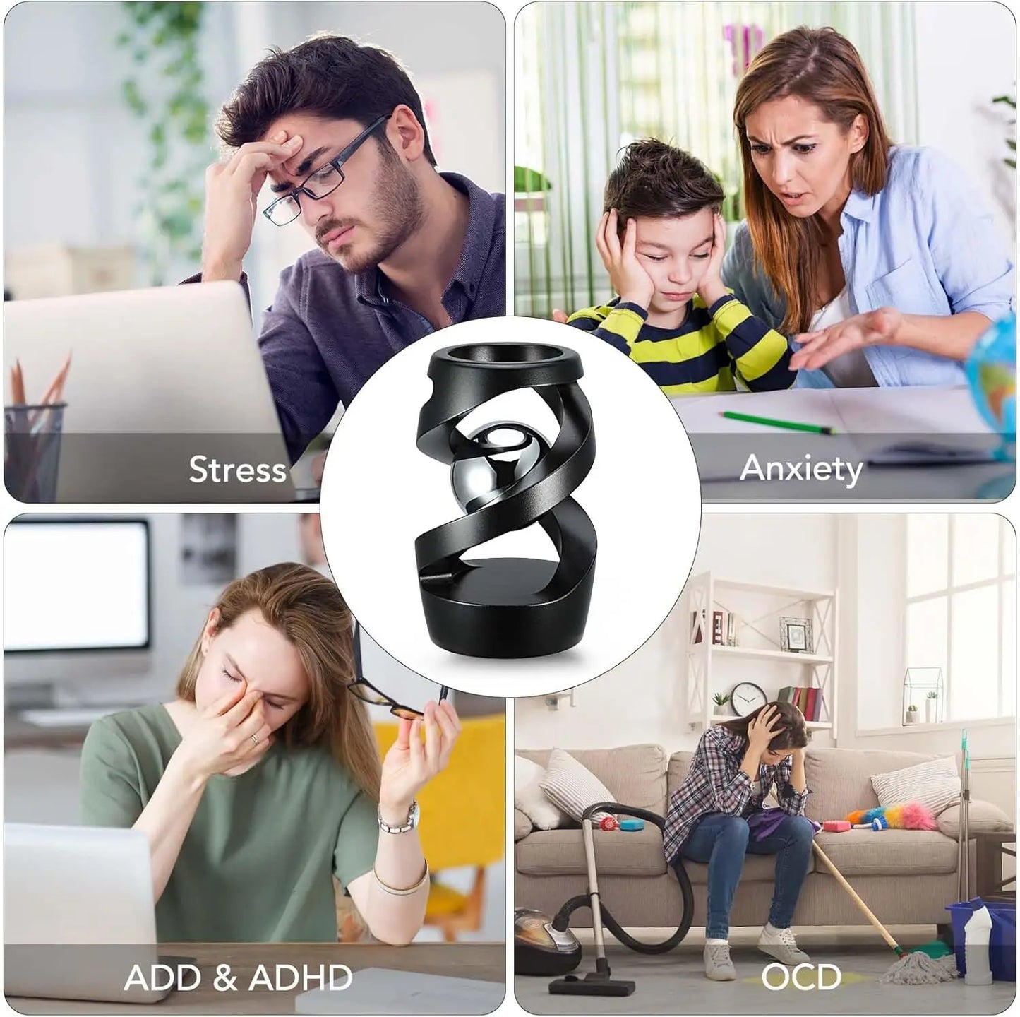 Kinetic Optical Illusion Desk Toy for Stress Relief, Cool Fidget Spinner Gift for Kids and Adults (Black)