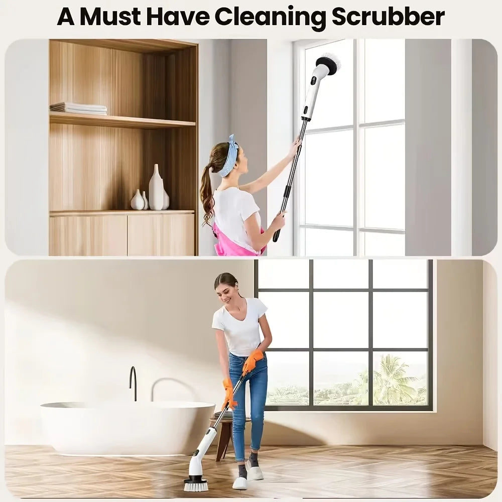 9-in-1 USB Rechargeable Electric Cleaning Brush With Telescopic Handle and 8 Brush Heads Multi-Surface Cleaner