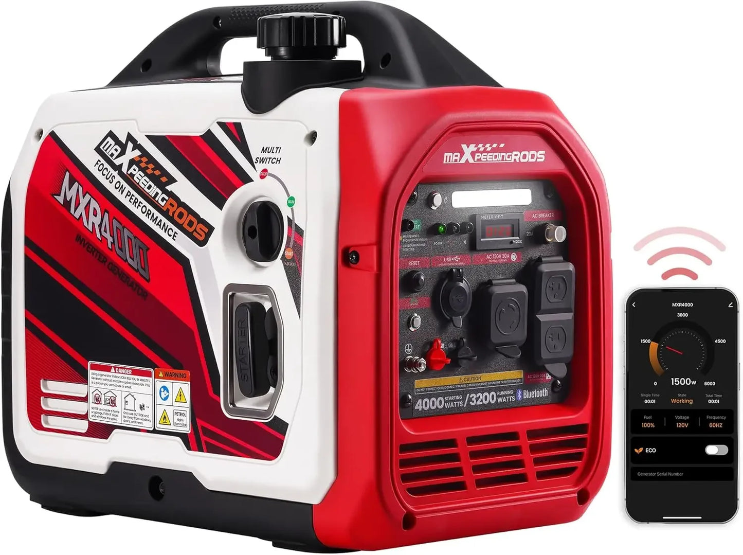 Home Backup-4000 Watt Inverter Generator With CO Alarm, RV Ready, Gas Powered, App Remote Data Monitor