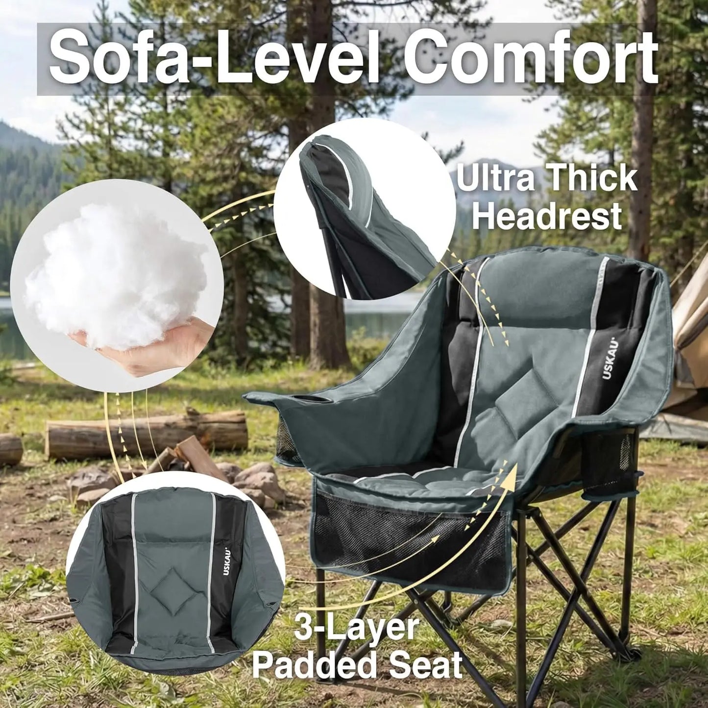 Heavy Duty 400 lbs Oversized Camping Chair with Padded Seat