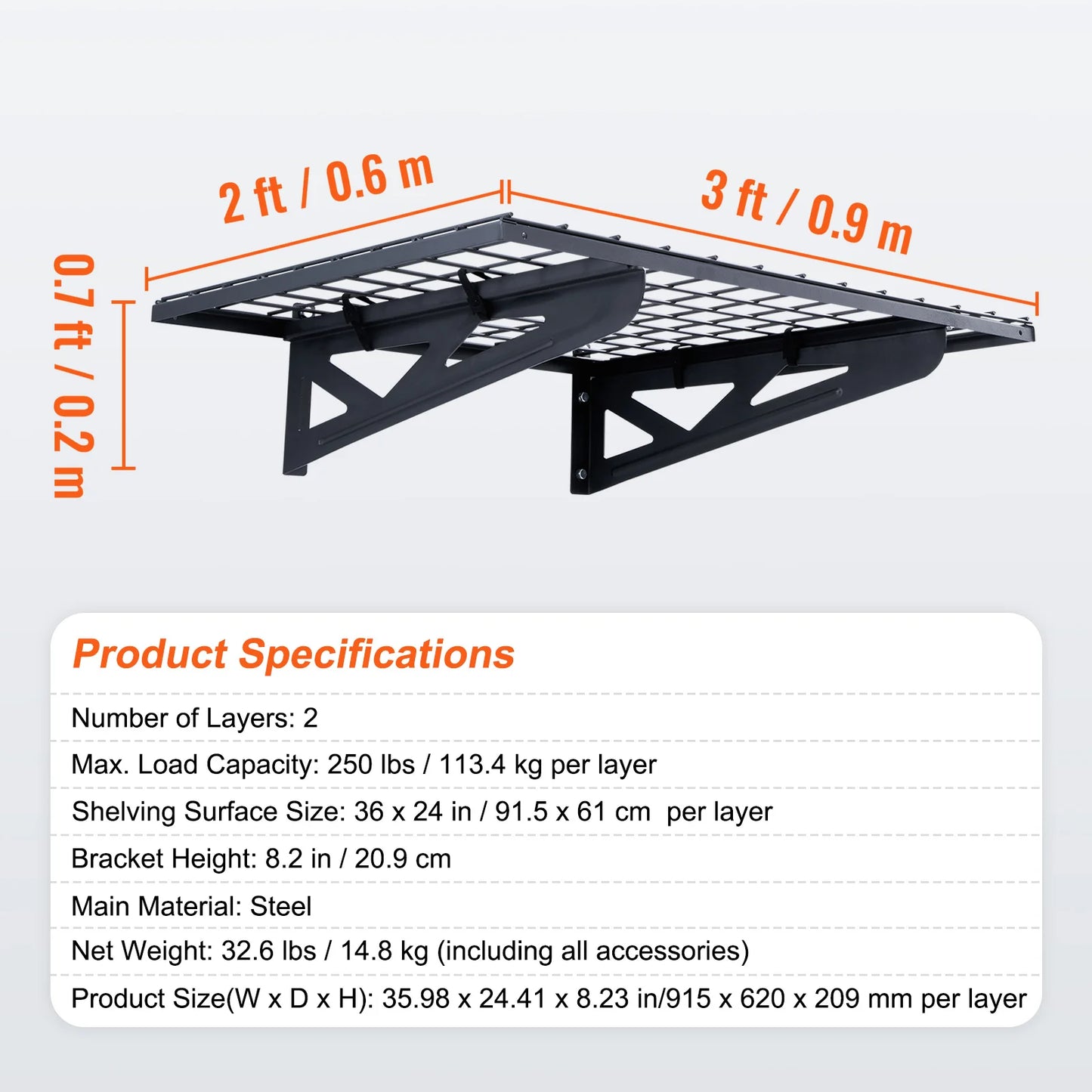 2 Wall Mounted Heavy Duty Shelves