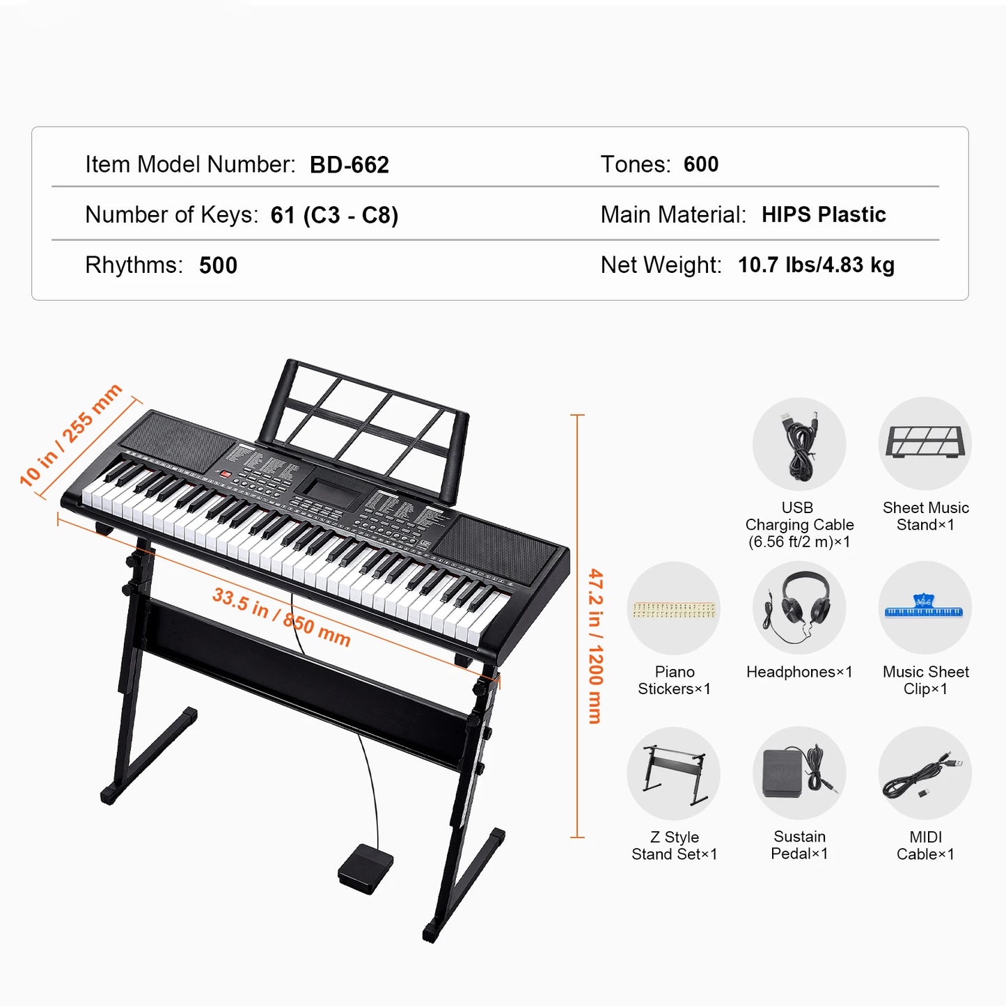 61 Key Portable Digital Keyboard