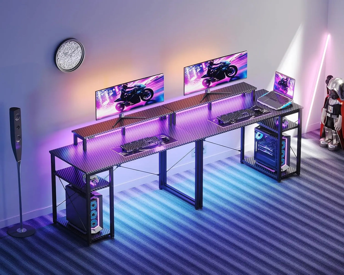 40-Inch Gaming Desk with LED Lights, Storage Shelf & Monitor Stand