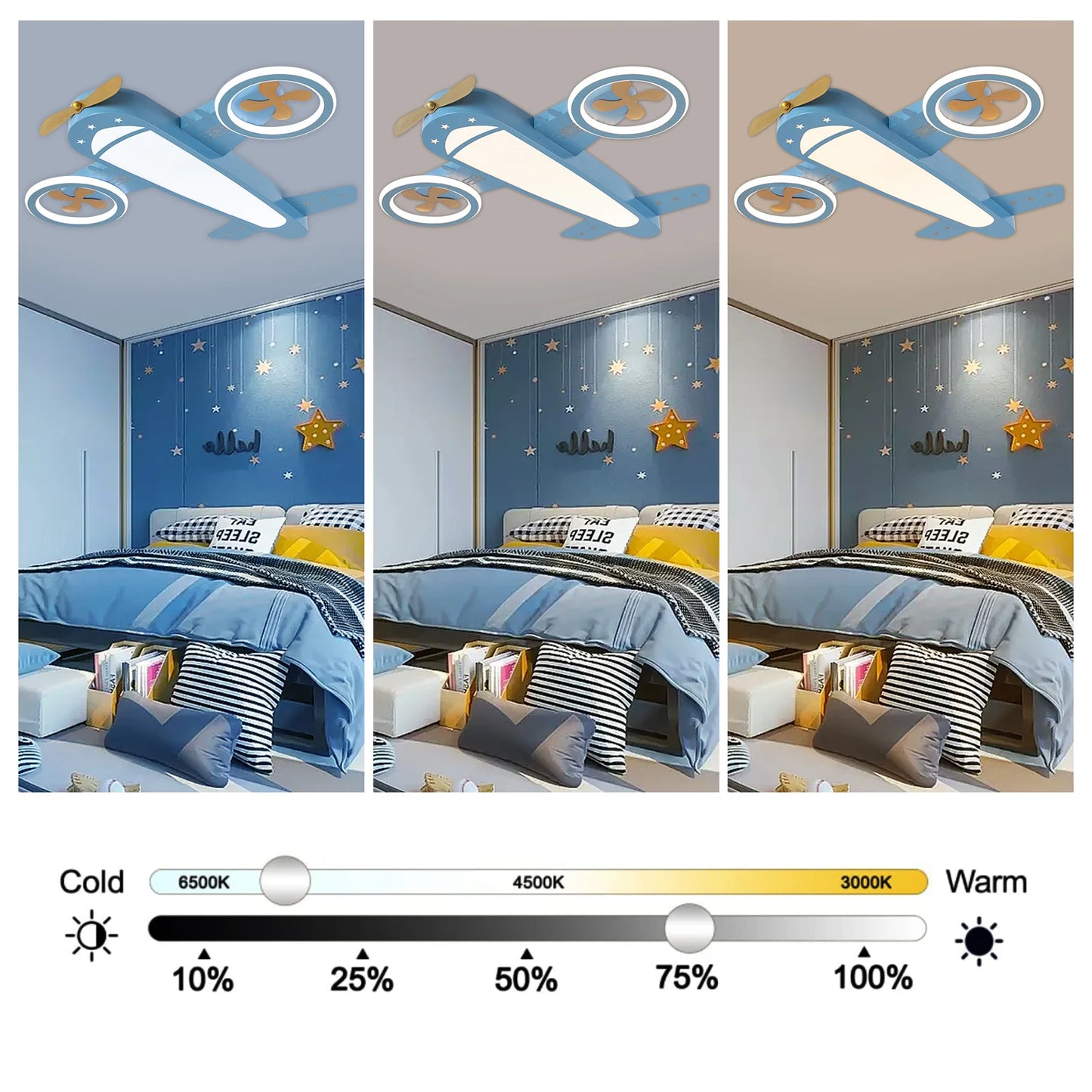 LED Airplane Ceiling Light With Remote Control, Adjustable Warm & Cool Light