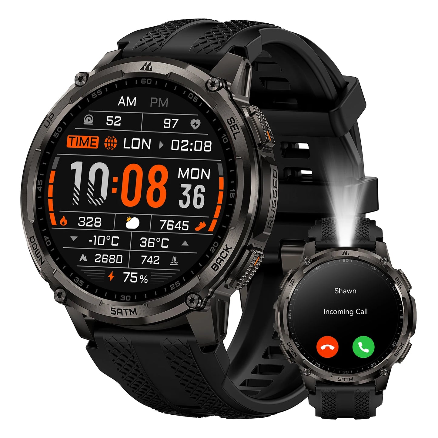Men’s Smartwatch Outdoor Rugged Watch with Flashlight, Dual‑Band GPS, Fitness & Health Tracker