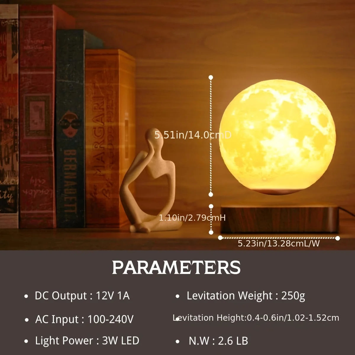Magnetic Floating Rotating Moon Lamp with Wooden Base