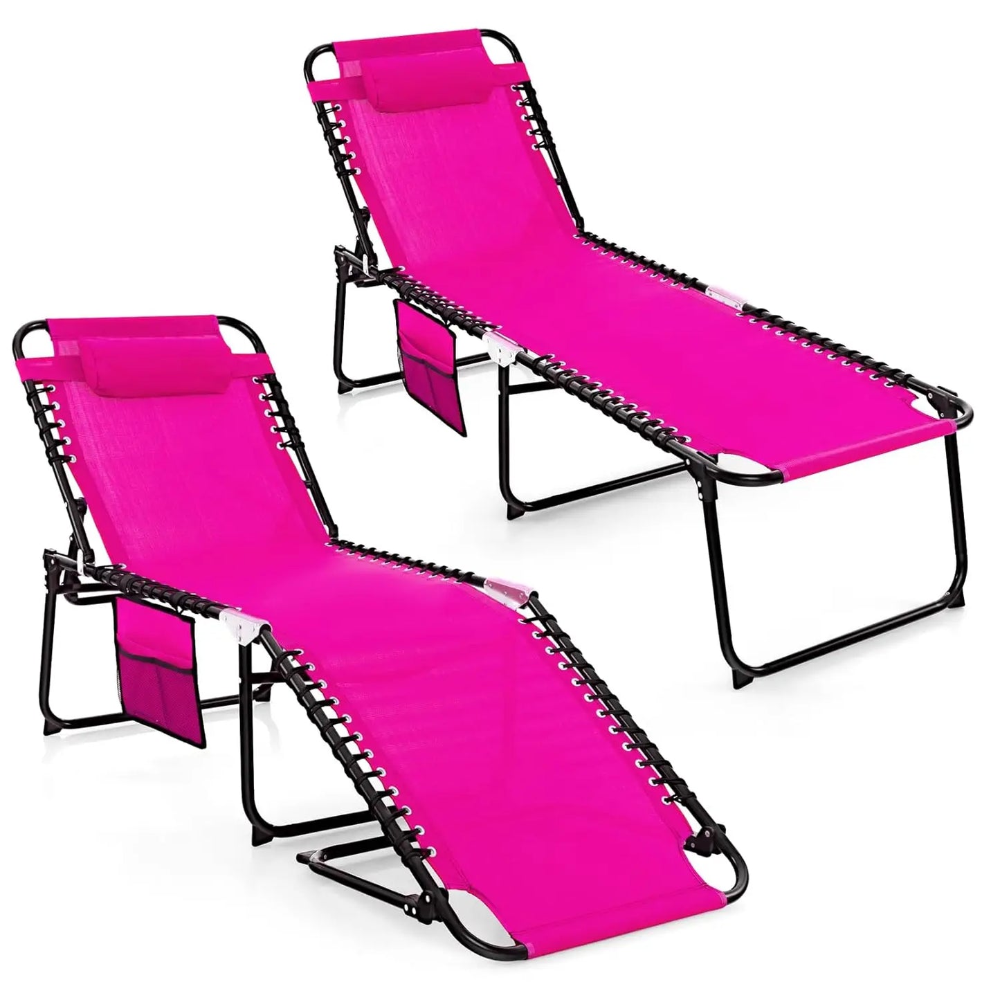 Lounge Chairs for Outside, Extra High Folding Beach Tanning Lounger with Adjustable Backrest, Customized