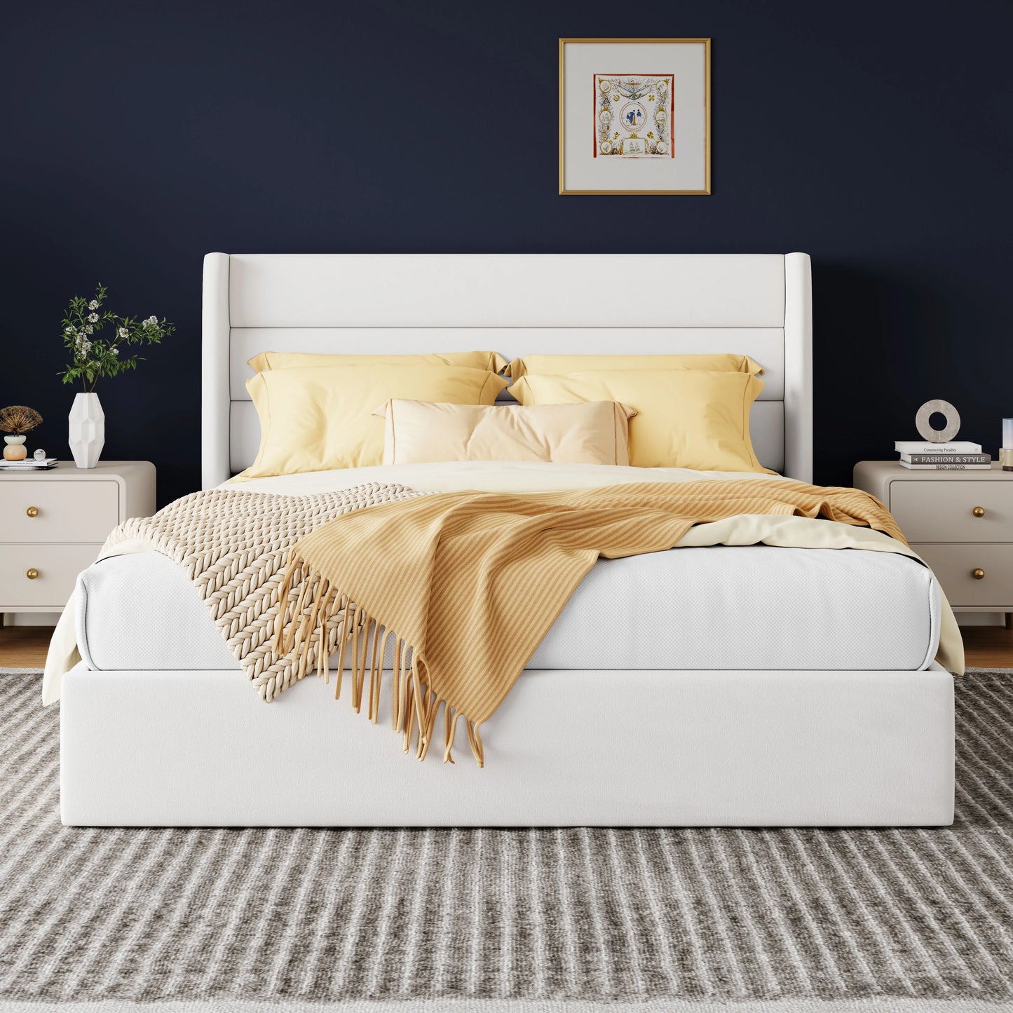 Heavy-Duty Hydraulic Lift Up Storage Bed with Wingback Headboard
