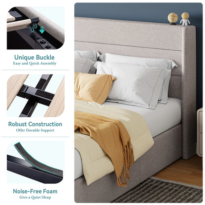 Heavy-Duty Hydraulic Lift Up Storage Bed with Wingback Headboard