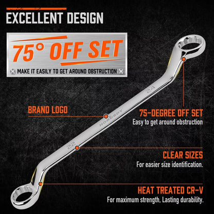 9Pcs 75-Degree Offset Double Box End Metric Wrench Set With Pouch
