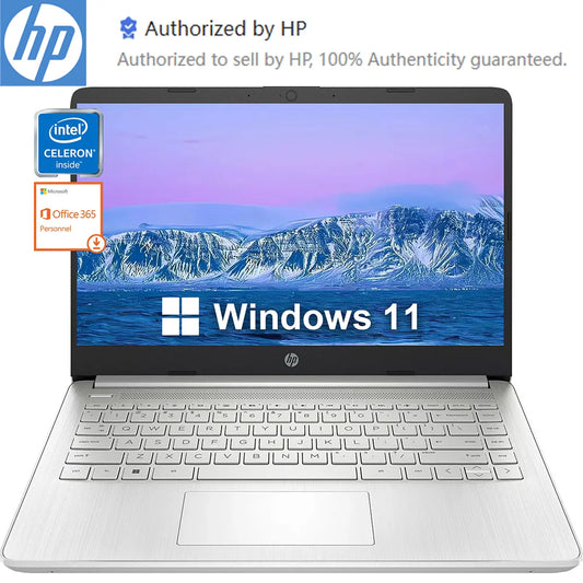 HP 14" Business Laptop, Intel Celeron N4120, Up to16GB RAM, 384GB Storage(128GB eMMC+256GB Micro SD), 1 Year Office 365, Silver