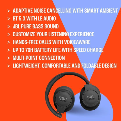 JBL Tune 770NC Wireless Over-Ear Headphones with Adaptive Noise Cancelling
