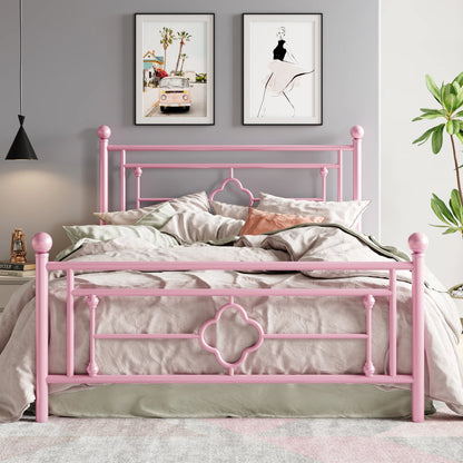 Metal Platform Bed Frame, Vintage Victorian Style, Wrought Iron Headboard and Footboard