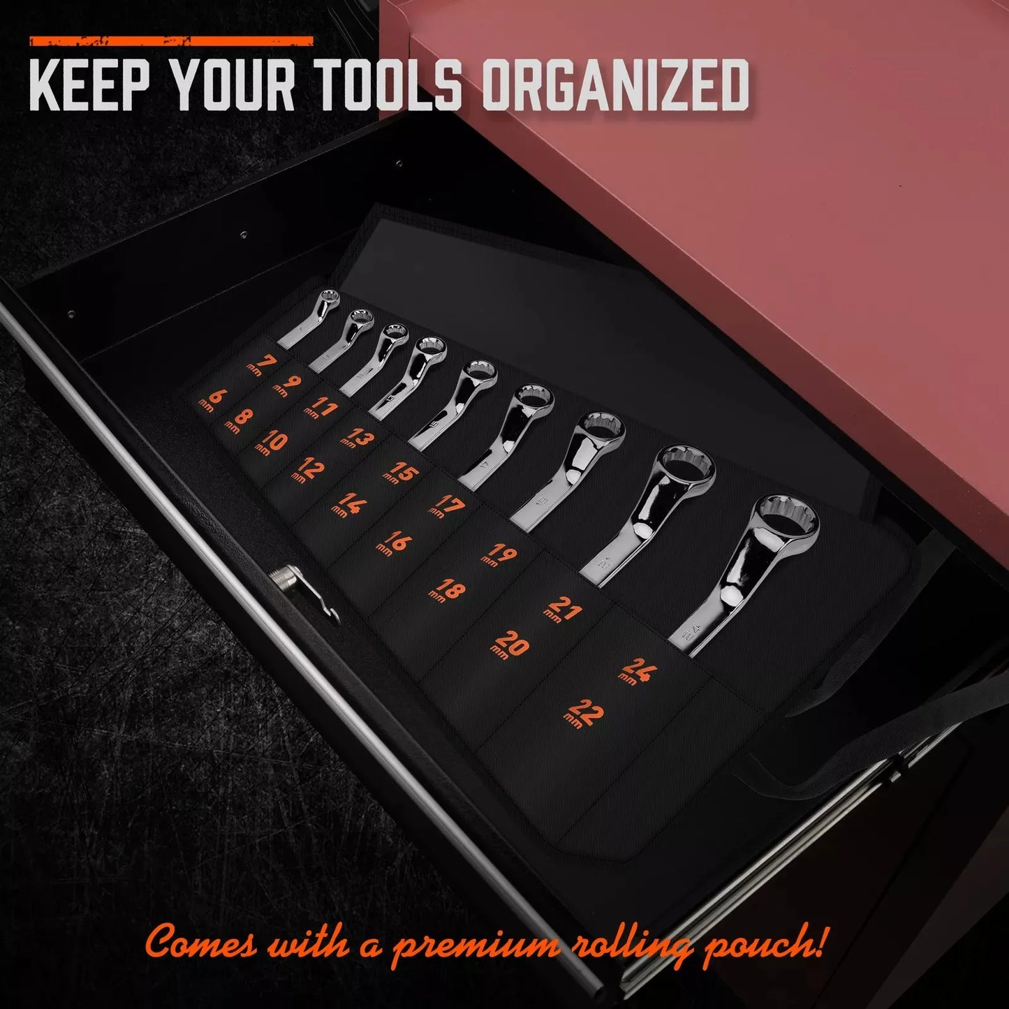 9Pcs 75-Degree Offset Double Box End Metric Wrench Set With Pouch