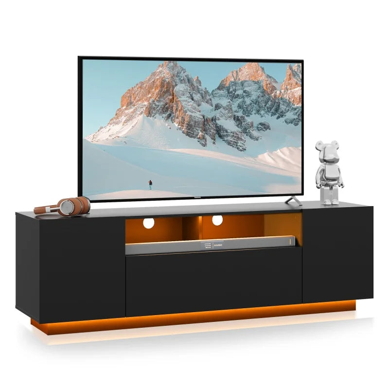 TV Stand for 65 Inch TV Entertainment Center with LED Lit Storage Cabinet for Living Room with Ample Storage