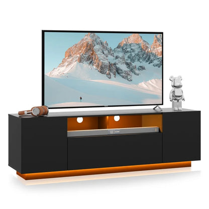 TV Stand for 65 Inch TV Entertainment Center with LED Lit Storage Cabinet for Living Room with Ample Storage