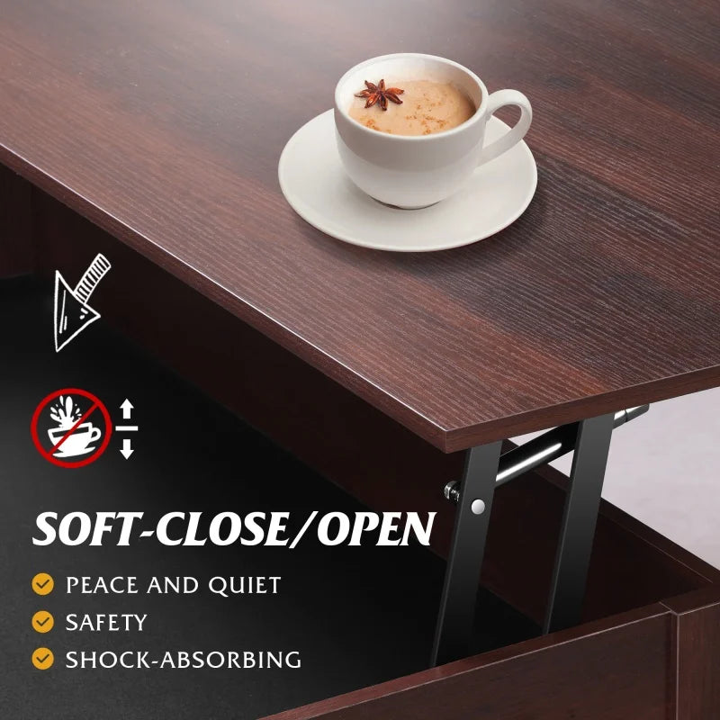 Lift Top Coffee Table with Hidden Compartment Storage Drawers and Storage Shelf for Living Room Reception Room