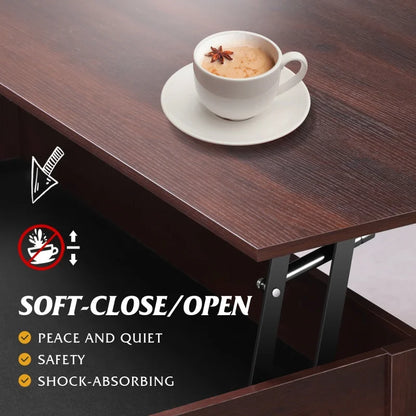 Lift Top Coffee Table with Hidden Compartment Storage Drawers and Storage Shelf for Living Room Reception Room