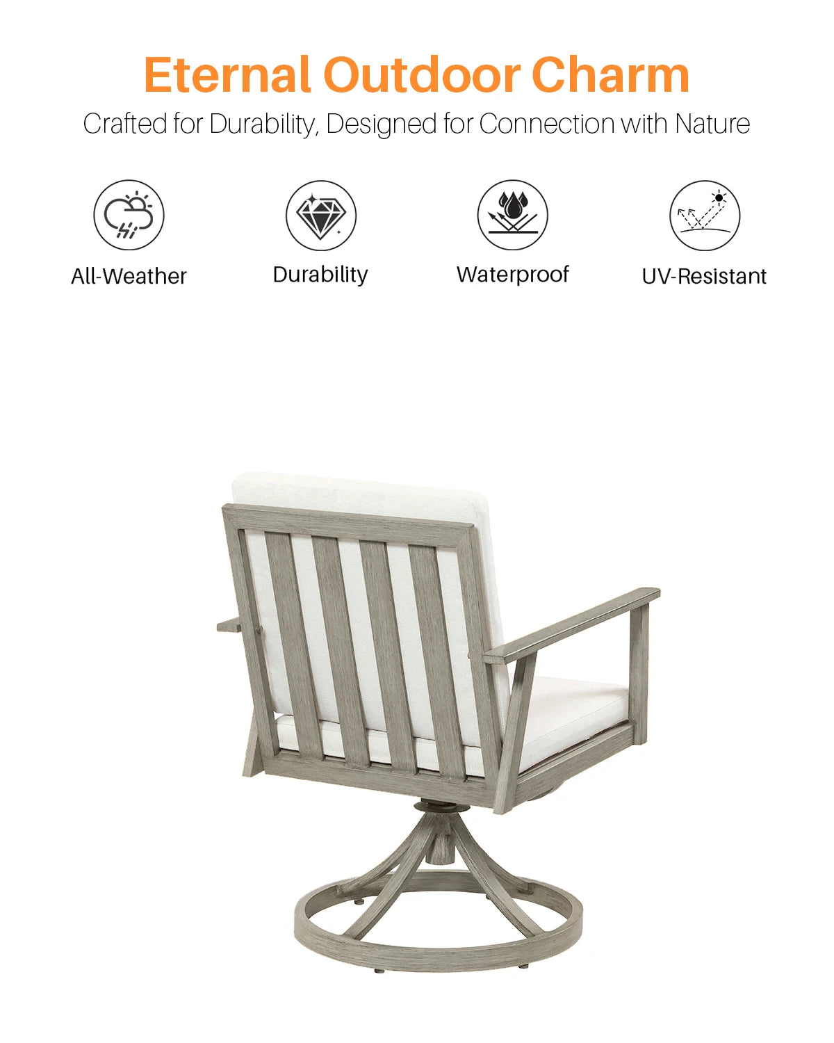 SeeHill 9-Piece Patio Swivel Dining Set, Aluminum Table with 8 Swivel Chairs, Limed Oak Outdoor Furniture for Deck, Garden