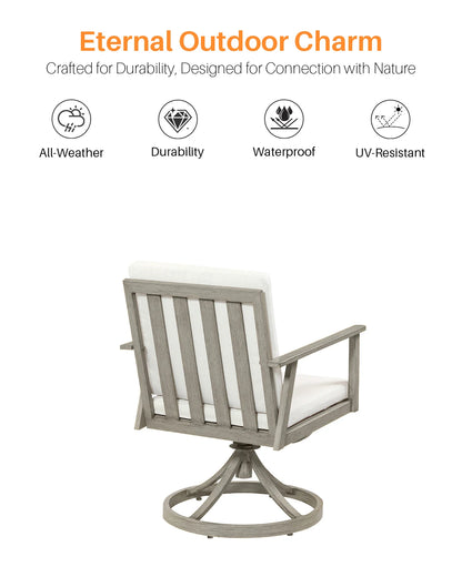 SeeHill 9-Piece Patio Swivel Dining Set, Aluminum Table with 8 Swivel Chairs, Limed Oak Outdoor Furniture for Deck, Garden