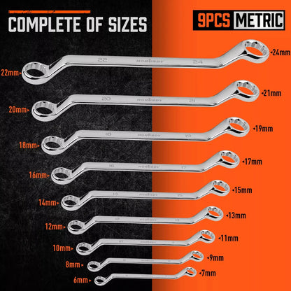 9Pcs 75-Degree Offset Double Box End Metric Wrench Set With Pouch