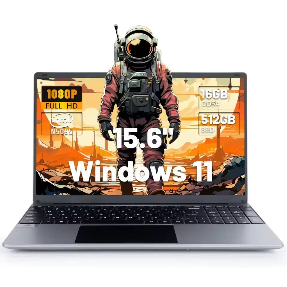 15.6 Inch Laptop 16GB DDR4 512GB SSD Intel N5095 IPS Display 1080P Windows 11, 38000mAh Battery Business Home Laptop