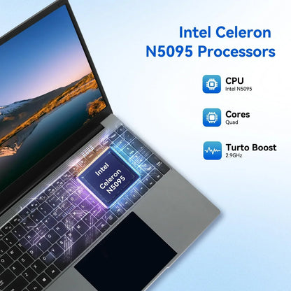 15.6 Inch Laptop 16GB DDR4 512GB SSD Intel N5095 IPS Display 1080P Windows 11, 38000mAh Battery Business Home Laptop