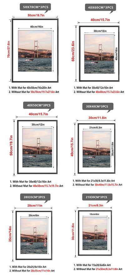 3pcs 30x40 50x70cm Picture Frames Aluminum Modern Photo Frame Black With Mat For Wall Art Mounting Canvas Print Home Decor