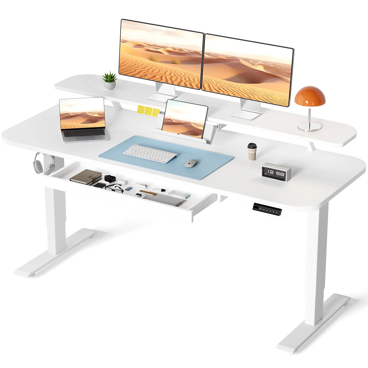 Electric Standing Desk with Drawers, Sit/Stand up Desk, Height Adjustable Ergonomic Home Office Computer Desk